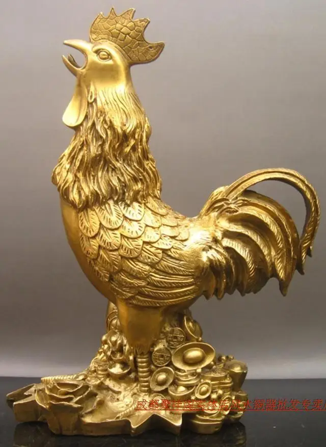 Poly Xiangge Lucky Light Copper Copper Gold Ornaments Fu Chicken Rooster Rooster Defends The Town House Feng Shui
