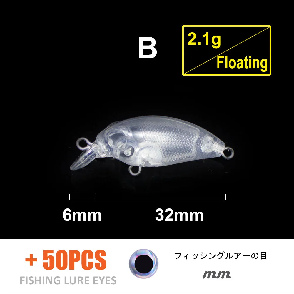 10 шт. пустые жесткие приманки, неокрашенные приманки для рыбалки, воблеры, пресноводные приманки - Цвет: B-Lure With Eyes