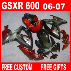 Высокое качество SUZUKI Обтекатели красный черный серый 2006 2007 EMS бесплатная GSX-R 600 750 K6 BACARDI GSXR600 GSXR750 комплект 7 подарки HN75