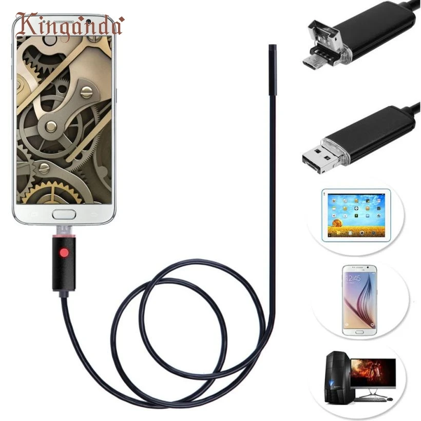 

Ecosin2 Portable 2 in 1 USB Endoscope Inspection 7mm Camera 6 LED HD IP67 Waterproof 10M Black Android Phone Webcams 17mar17