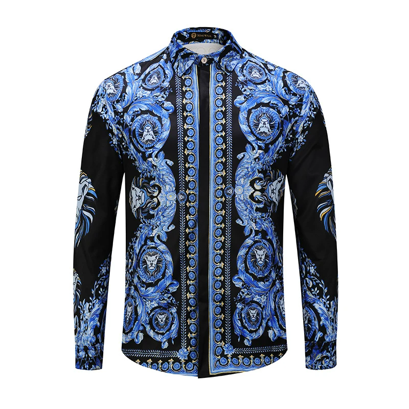 XIMIWUA New Arrival Hawaiian Shirt Men Blue Floral Print Men Shirts Casual Slim Fit Long Sleeve Shirt Men Camisa Masculina