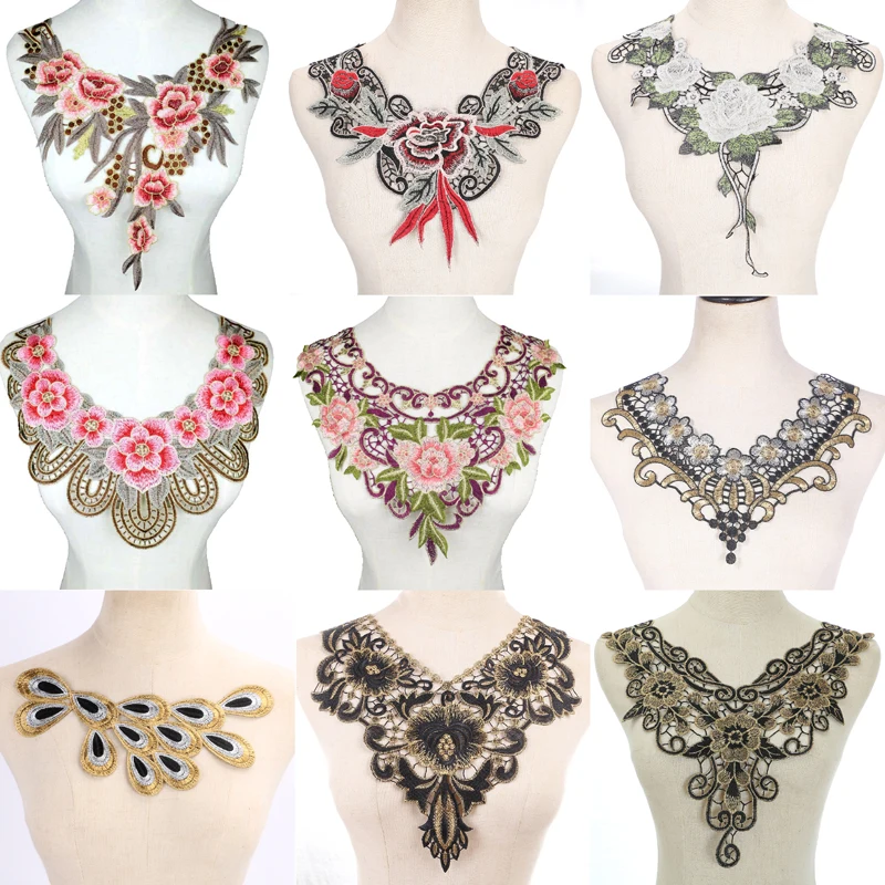 

Embroidery Gold Neckline Collar Flower DIY Clothing Accessories Collar lace Fabric Scrapbooking 14 Styles