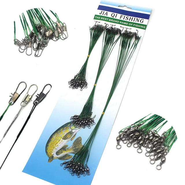 US $3.90 72Pcs Fishing Lines Leader For Wire Leader line with Spinner Metal Swivel Fishing line Rope 15cm 22