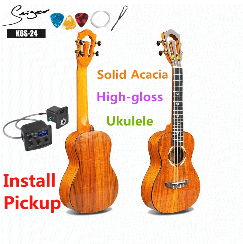 Ukulele 24 Inches Solid Acacia Mini Electric Concert Acoustic Guitar 4 Strings Ukelele Guitarra Pickup High-gloss Wood Color Ukulele 24 Inches Solid Acacia Mini Electric Concert Acoustic Guitar 4 Strings Ukelele Guitarra Pickup High-gloss Wood Color