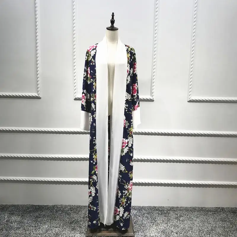 Большие размеры 2019 Весна abaya Kimonos Musulmane женское длинное цветочное длинный кардиган платье Дубай турецкий исламский, арабский молитвенный