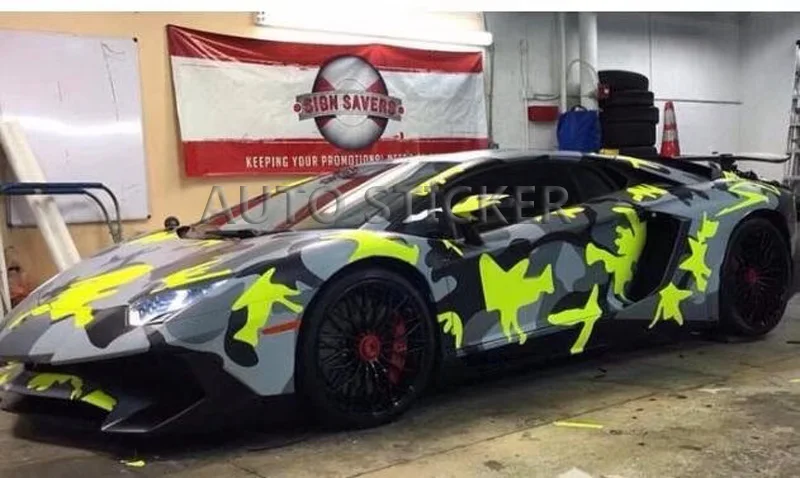 yellow black camouflage vinyl car wrap 33