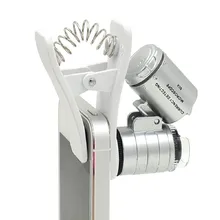 1Pcs Universal 3LEDs Clip Mobile Phone Microscope Magnifier Micro Lens 60X Optical Zoom Telescope Camera Lens