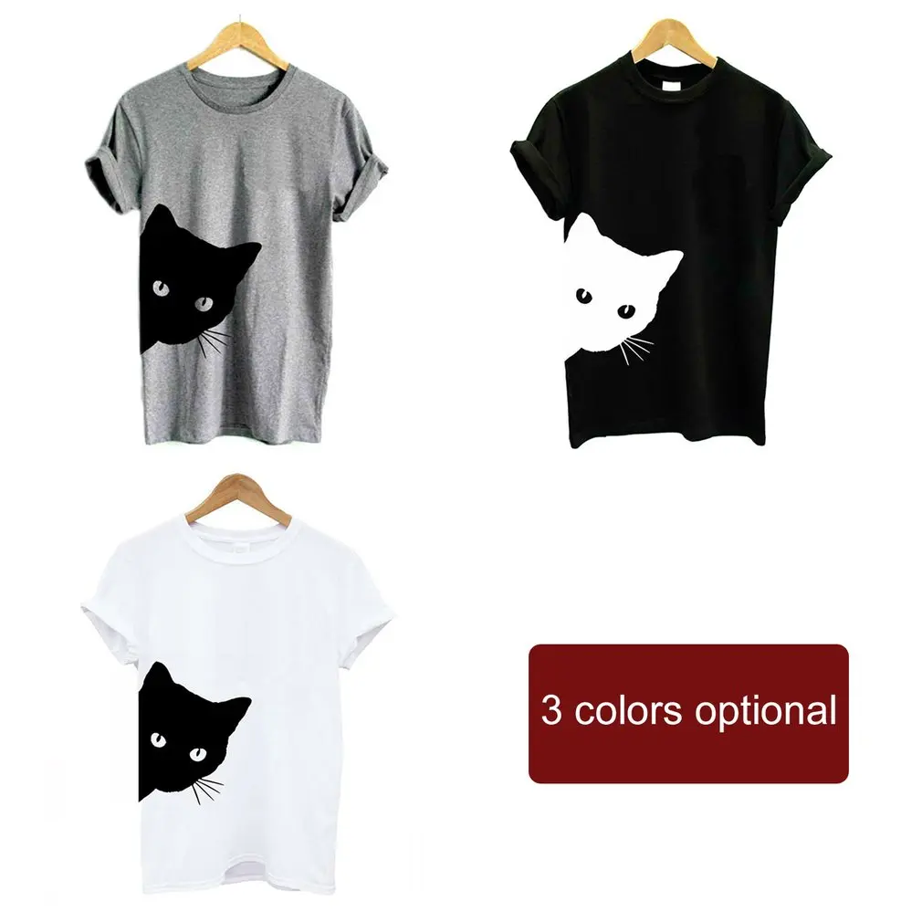 1 шт., женская футболка с забавным котом, хлопковая, Harajuku, тонкая, с коротким рукавом, летняя рубашка, сексуальная, Корейская, для девушек, футболка, топы