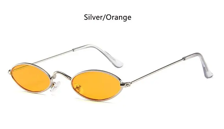 Красные овальные очки Металлические Модные мужские круглые солнцезащитные очки в готическом стиле Маленькие хип-хоп узкие очки трендовые женские солнцезащитные очки - Цвет линз: silver orange