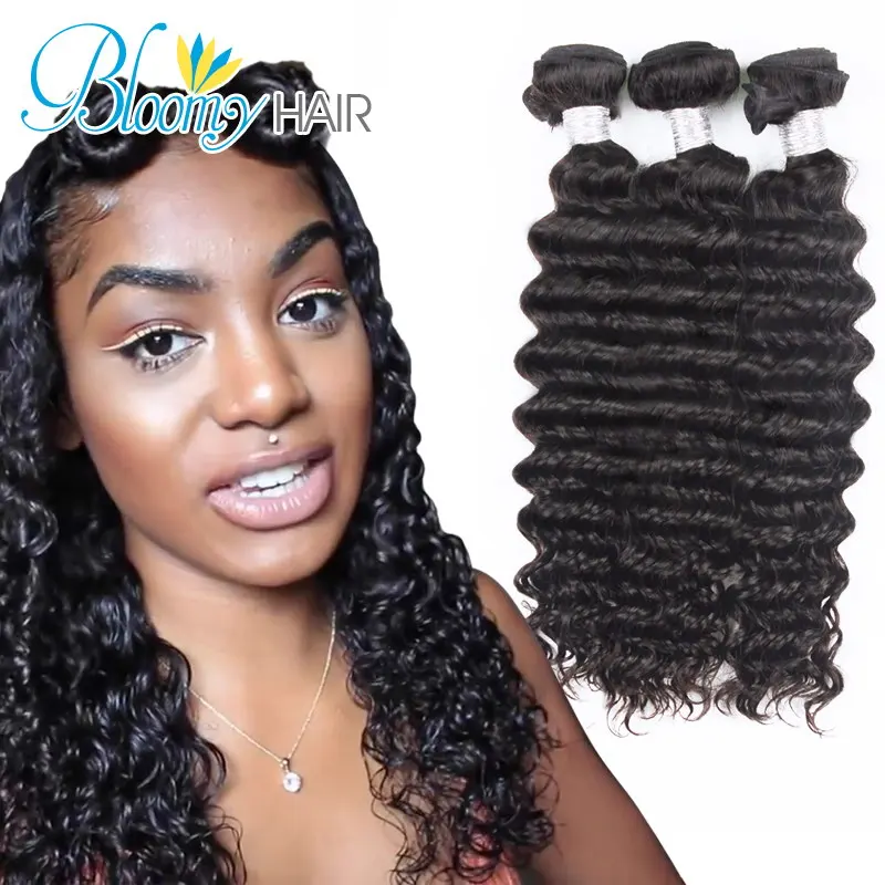 Bloomy  Hair Tatyana Wstco Deep Wave 3 Bundles Unprocessed Brazilian Virgin Hair Curly 100% Human Hair Deep Wave Free Shipping