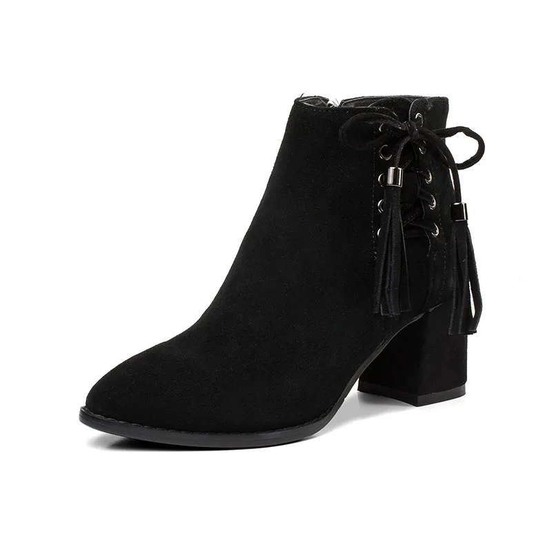 

LOVEXSS Woman Autumn Winter Knot Ankle Boots Fashion Sexy Plus Size 33 42 Martin Boots Black Brown Beige High Heeled Shoes