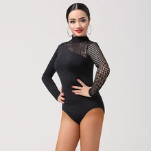 Новые модные топы для латинских танцев женские сексуальные сетчатые с длинным рукавом танцевальные трико современные костюмы для бальных танцев сальсы тренировочные боди L433