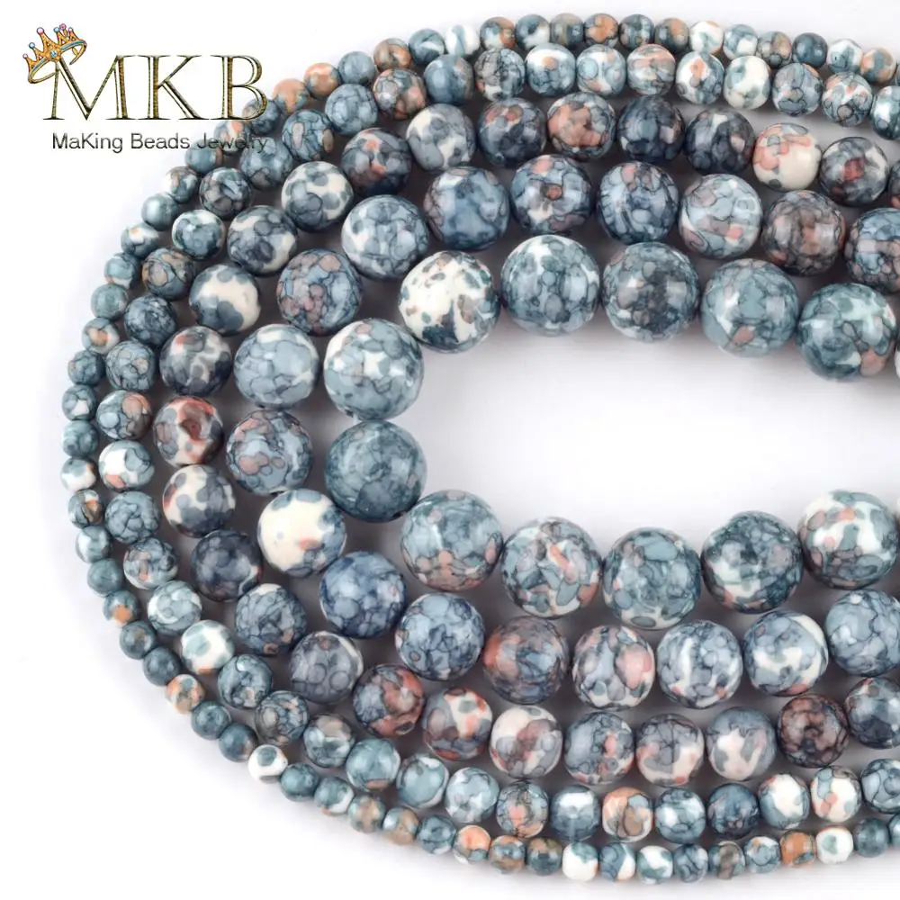 

Natural Dark Blue Orange Red White Rain Stone Round Beads For Jewelry Making 4mm-10mm DIY Bracelet Necklace Jewellery 15inches