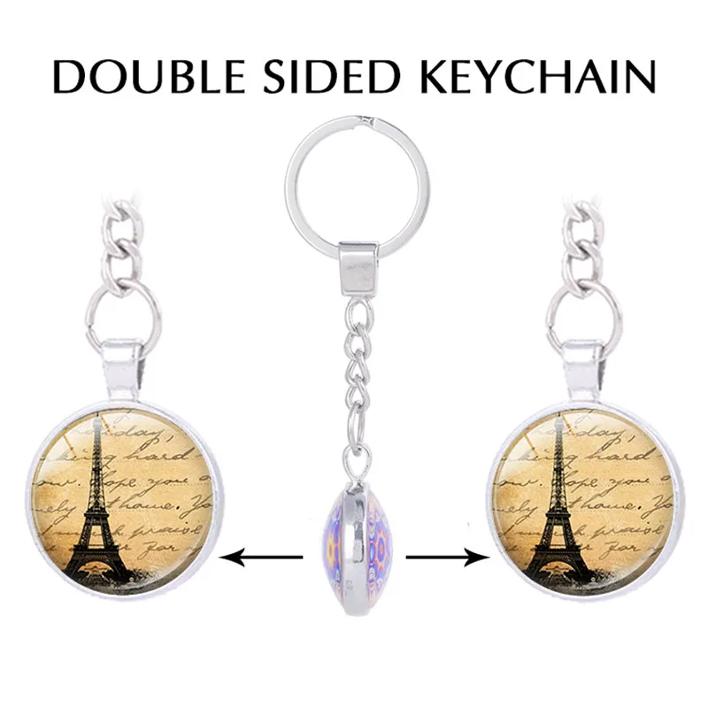 Pink Paris eiffel tower Double sided Pendant keychains romantic couple