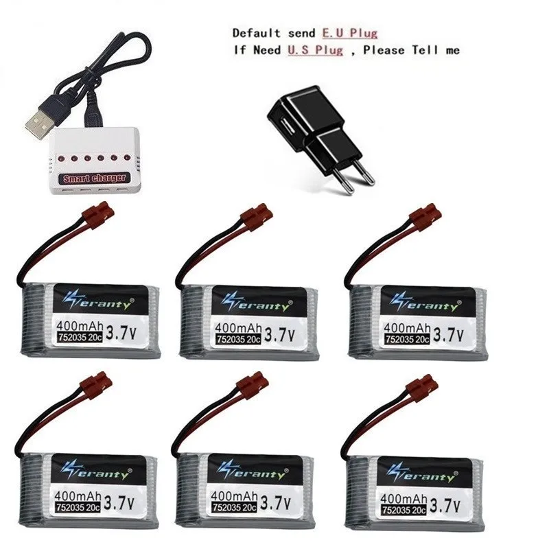 3,7 V 400 мА/ч, Батарея и(6 в 1) Зарядное устройство для SYMA X15 X5A-1 X15C X15W H31 X4 H107 KY101 E33C E33 U816A V252 H6C RC ЗАПАСНЫЕ Запчасти - Цвет: Темно-серый