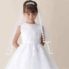 Новинка года; цвет белый, слоновой кости; детская вуаль для первого причастия для девочек; фатиновая вуаль с гребнем и аппликацией по краям; свадебная вуаль для девочек; вуаль для свадьбы; Fille