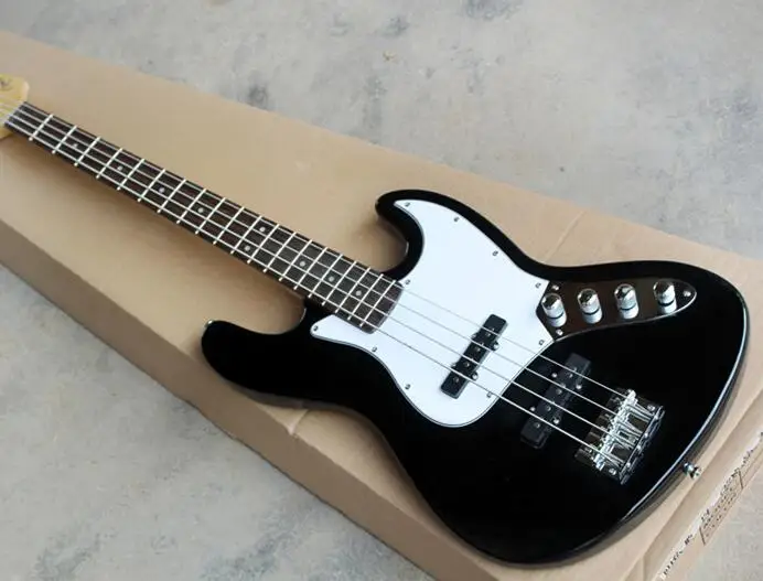 

Factory custom Black 4 Strings Jazz Electric Bass Guitar,White Pickguard,Chrome hardware,Offer Customized free shipping