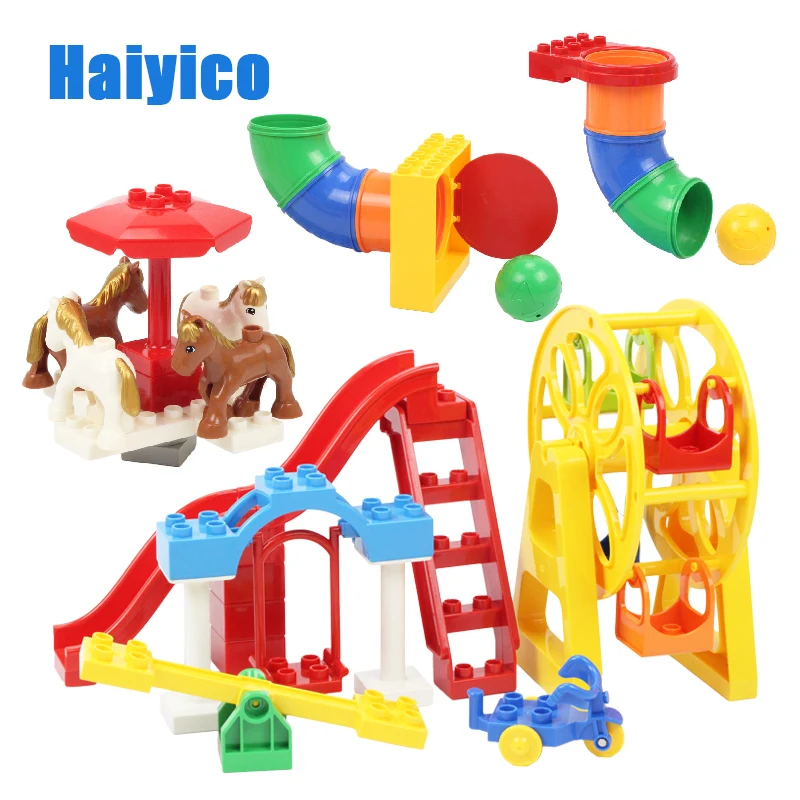 

Park Swing Slide Pipeline Playground Carrousel Big Building Blocks Assemble children Toys Bricks Gift Compatible with Duplo sets