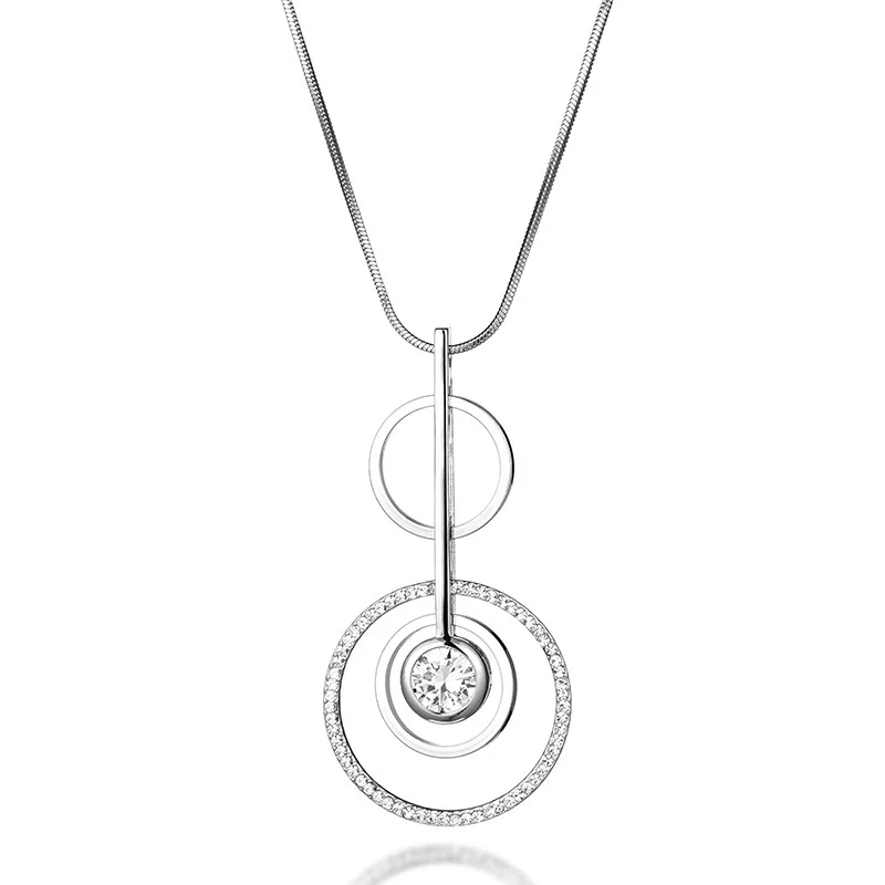 Ожерелье с кругами, подвеска s для женщин, золотая, серебряная, длинная цепочка-змейка, макси массивное, циркониевое ожерелье, модное ювелирное изделие, подарок - Окраска металла: Silver
