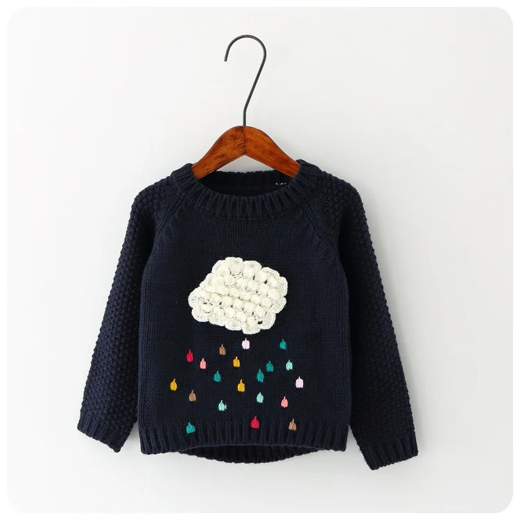 Свитер для маленьких девочек, облако дождь детская одежда на осень и зиму Детский Теплый пуловер с длинными рукавами для маленьких девочек 2, 3, 4, 5, 6 лет - Цвет: Синий