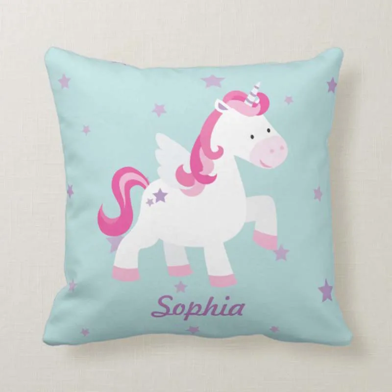 

Square Cute Pink Personalized Magical Unicorn Hidden Zipper Home Sofa Decorative Custom name Throw Pillow Cover Cushion Case18x1