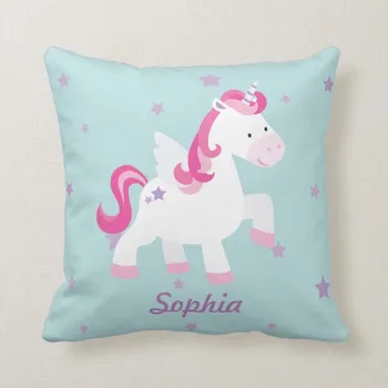 

Square Cute Pink Personalized Magical Unicorn Hidden Zipper Home Sofa Decorative Custom name Throw Pillow Cover Cushion Case18x1