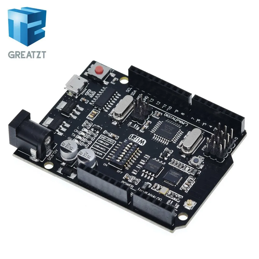 GREATZT UNO+ WiFi R3 ATmega328P+ ESP8266(32 Мб памяти) USB-TTL CH340G для Arduino Uno, NodeMCU, WeMos ESP8266 новое поступление