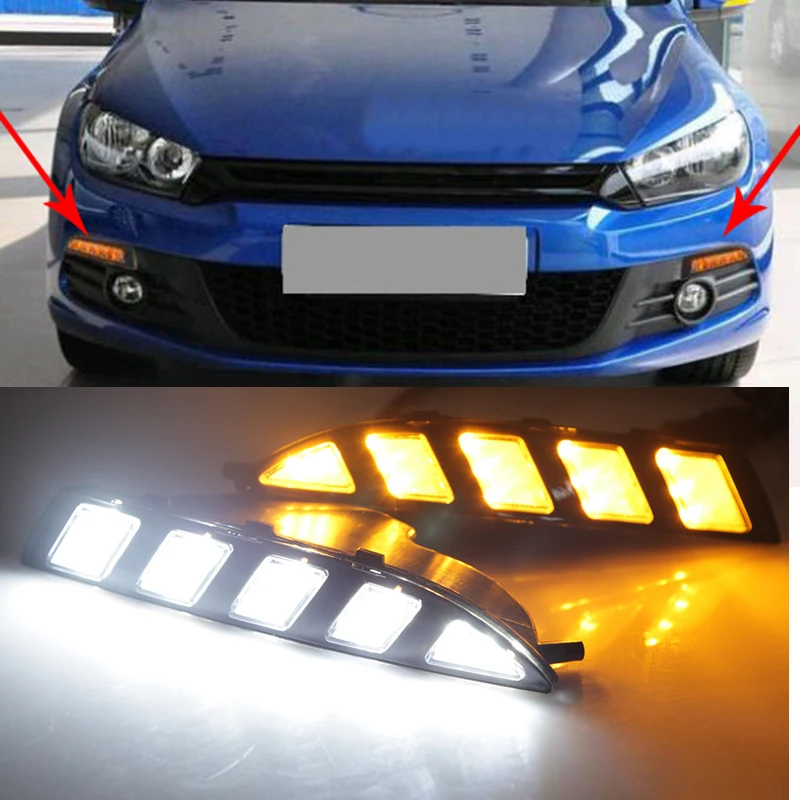 

For Volkswagen Scirocco 2010- 2015 Turn Yellow Signal Style Relay Waterproof 12V Car LED DRL Daytime Running Light Daylight