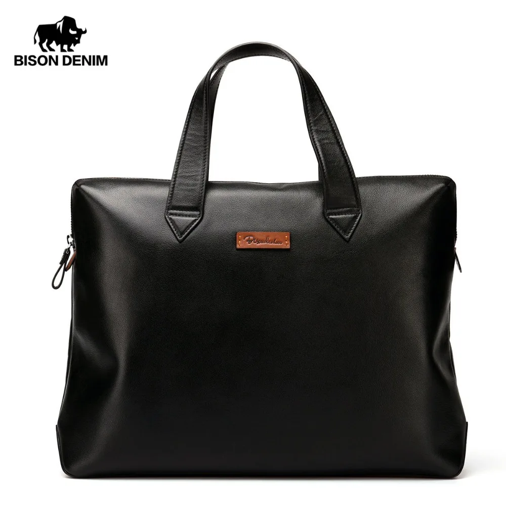 

BISON DENIM Men Casual Tote Shoulder Bags Genuine Leather Cowskin Handbag Large Capacity Laptop Crossbody Messenger Bags N2582