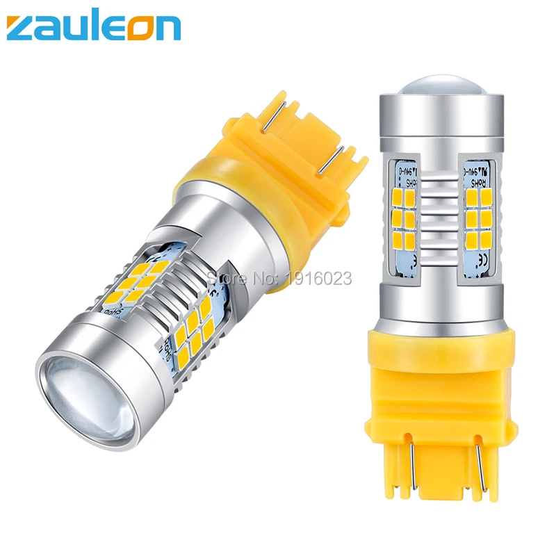 Kopen Zauleon 2 stks T25 3157 3156 LED Amber Geel Richtingaanwijzer 21SMD 2835 801 lumens P27W LED auto lampen P27 7 W auto vervangen lamp
