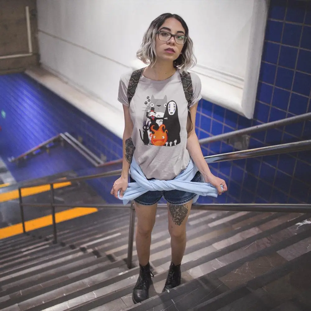 

Spirited Away T-Shirt Ghibli D Away T Shirt Short-Sleeve Purple Women tshirt 100 Cotton Kawaii Street Style Ladies Tee Shirt