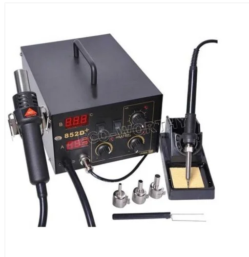 

EU Stock No Tax AC 220V EU Plug 2in1 852D+ SMD Soldering Rework Station & Hot Iron Air Gun, 5 Tips, Nozzles Free Shipping
