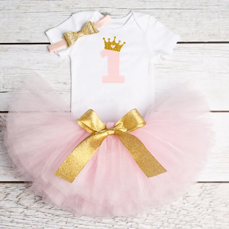Хлопковая одежда для маленьких девочек 1 год платье для первого дня рождения праздничные платья для маленьких девочек, платье для крещения, юбка-пачка с повязкой на голову - Цвет: As Photo