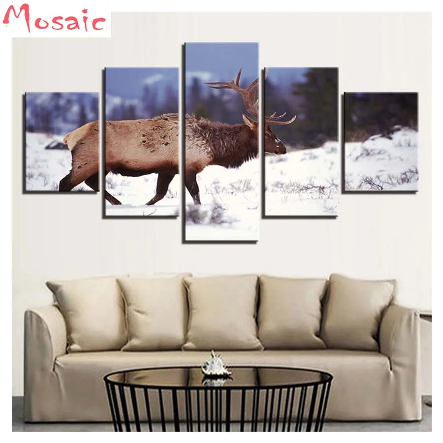 

5D DIY Diamond Painting elk snow painting Diamond Embroidery Cross Stitch Kits Full Diamond Mosaic Home Decor Multi-picture 5pcs