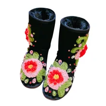 Черные замшевые зимние сапоги; женские зимние теплые плюшевые сапоги до середины икры; роскошные сапоги с вышивкой и кристаллами для девочек; женская зимняя обувь; Botas