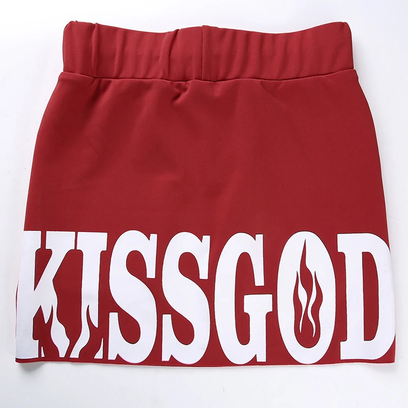 Waatfaak Корейская красная мини-юбка женская с буквенным принтом высокая талия юбки карандаш женские s летние карманы контрастные Kawaii Jupe Harajuku