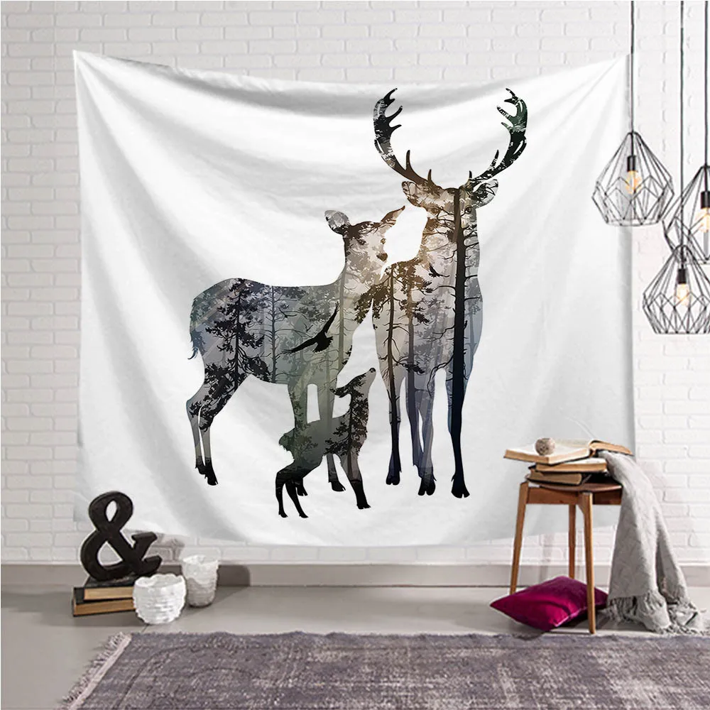 Forest Deer Family Tapestries Wall Hanging Bohemian Tapestry Wall