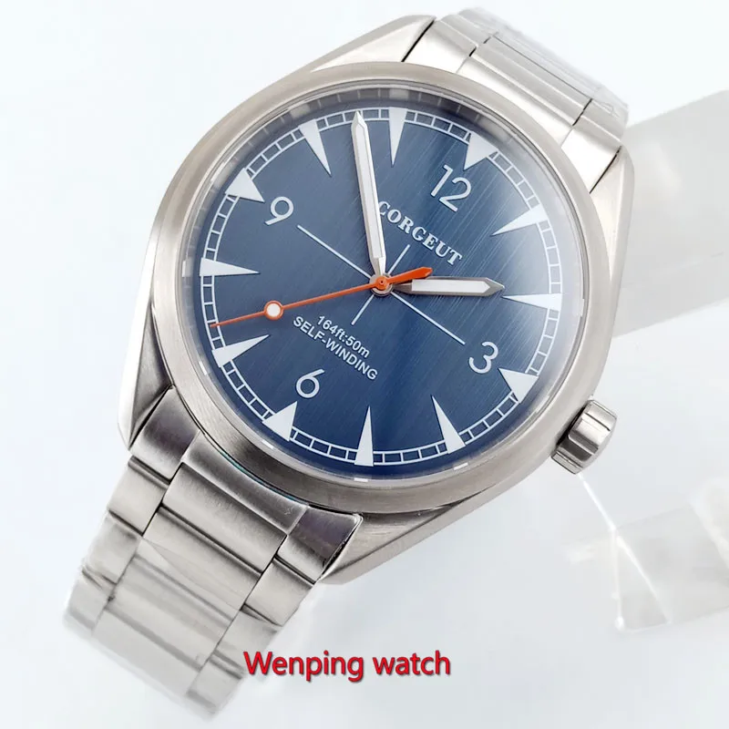 Corgeut 41 мм Saphirglas Schwarz циферблат Herren Armbanduhr Automatisch часы W2867 - Цвет: Blue dial