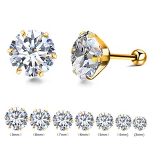 10 пар/лот 316L из нержавеющей стали золотые серьги с винтовой застежкой AAA кубический цирконий серьги пирсинг круглые заклепки хирургическое ухо