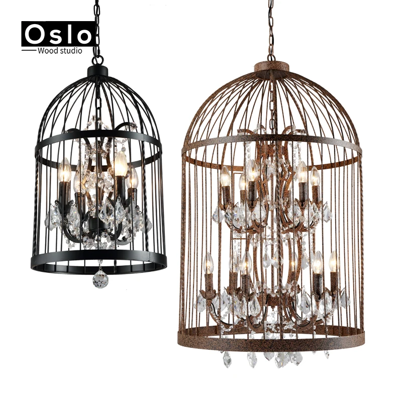 

Crystal bird cage chandelier interior creative crystal chandelier retro industrial wind lamps For living room restaurant Villa