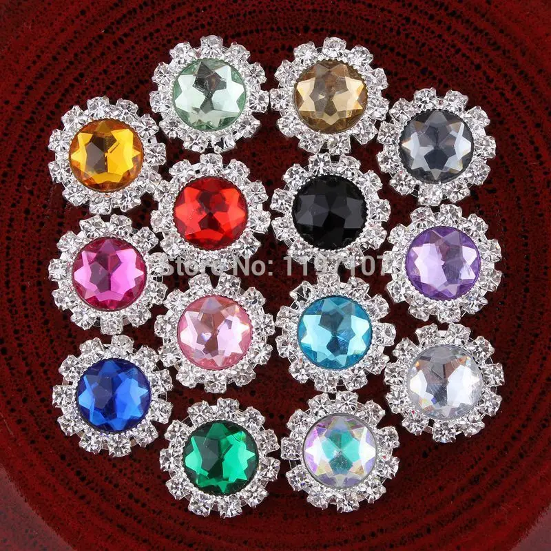FREE SHIPPING 20mm50pcs/lot Chic Round Alloy Flat Back Acrylic Rhinestone Buttons Handmade Accessories For Girls DIY Decoration | Украшения
