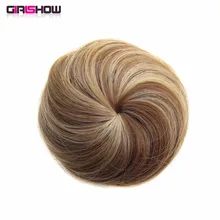 Girlshow Синтетические прямые резинка для волос, обтянутая тканью; пучок волосы Бал волос шиньон ролик Q3 накладные волосы "конский хвост" Шоколад блондинка 35 г/шт