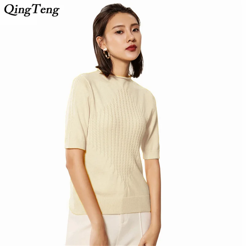 Goede Half Mouw Breien Kasjmier Wol Trui T Vrouwen Tops 2018 Nieuwe Herfst Witte Trui All Match Trui Tee Tops Shirt Vrouwelijke