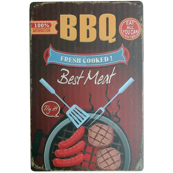

DAD'S BBQ Retro Metal Painting For Bar Pub Kitchen Home Wall Decor Vintage Metal Tin Signs Plaque
