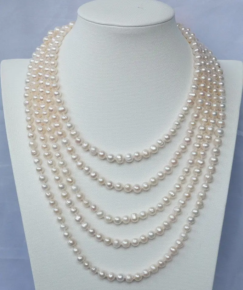 

fast N1505333 100'' natural 7mm White Round FW pearl necklace (A0511)