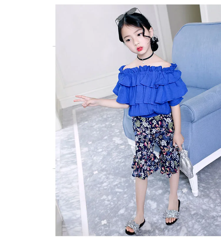 fashion printed flare pants for teenage baby girls high waist knee length chiffon new summer 2018 pant clothing teenager clothes (10)