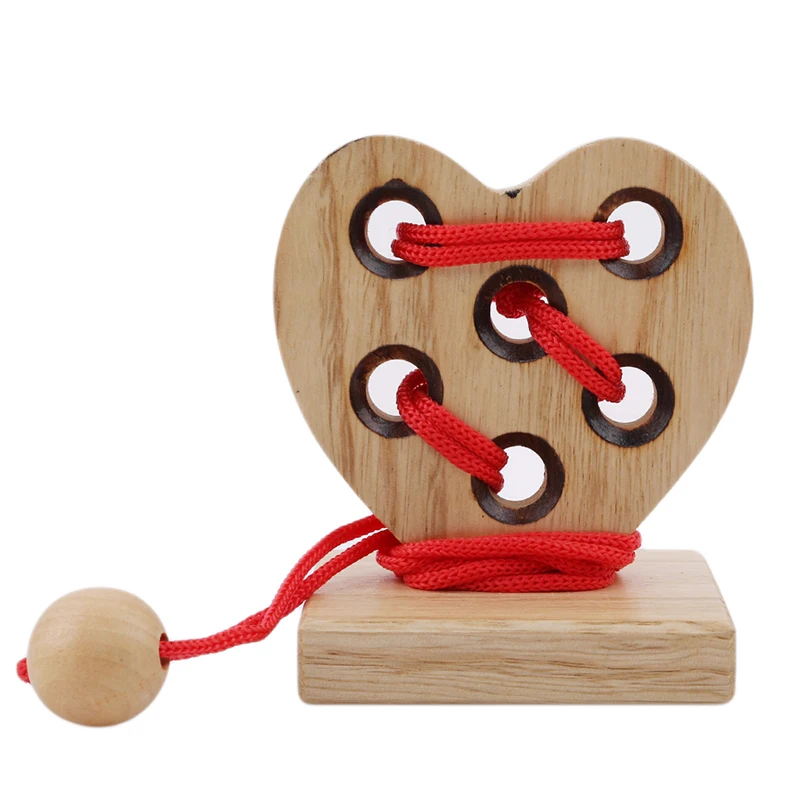 IQ Brain Teaser String Puzzles Game Toy 1pc Heart Shape 3D Wooden Rope