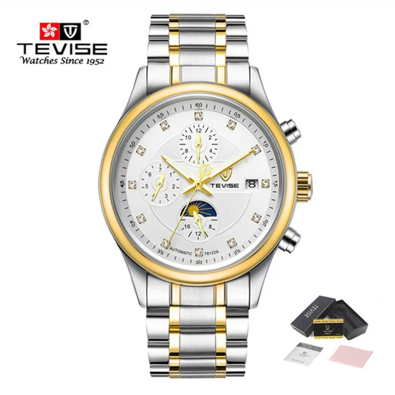 Beste Brand TEVISE Herenhorloges Maanfase Automatische Horloge Mechanische Horloges Mannen Fashion Casual Rvs Polshorloge relogio