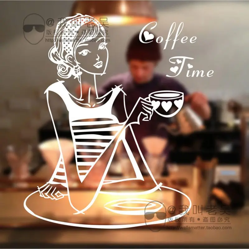 Girl Coffee Shop Sticker Milk tea Cafe Wall Art Decal DIY Home Decoration Mural Decor | Дом и сад