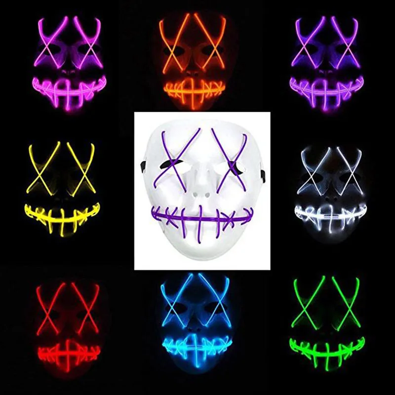 

Party Led Luminous el wire Mask Horror Grimace Bloody EL wire Halloween Carnaval Party Club Bar DJ Glowing Full Face Masks